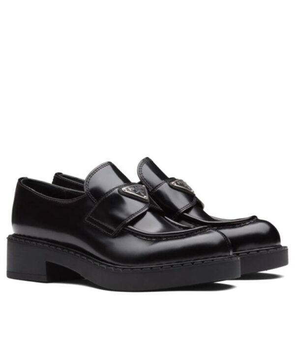 Prada Womens Monolith Brushed Leather Pointed Loafers