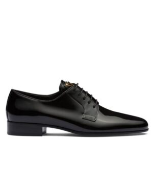 Prada Womens Patent Leather Lace-up Shoes 1E366 Black