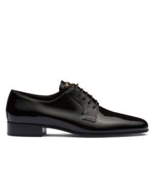 Prada Womens Patent Leather Lace-up Shoes 1E366 Black