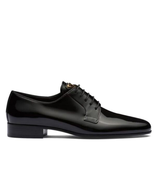 Prada Womens Patent Leather Lace-up Shoes 1E366 Black
