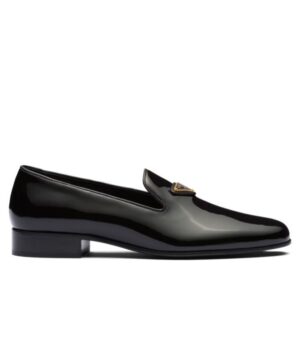 Prada Womens Patent Leather Loafers 1S365N Black