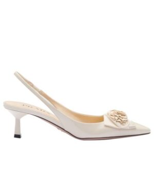 Prada Womens Patent-leather Slingback Pumps 1I174N White