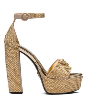 Prada Womens Satin Platform Sandals With Crystals 1XP53B