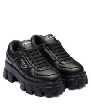 Prada Womens Soft Padded Nappa Leather Lace-up Shoes Black