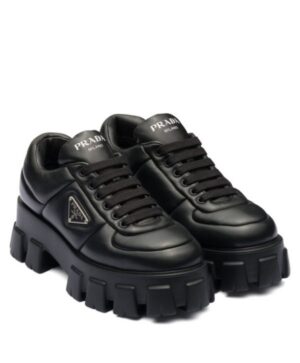 Prada Womens Soft Padded Nappa Leather Lace-up Shoes Black
