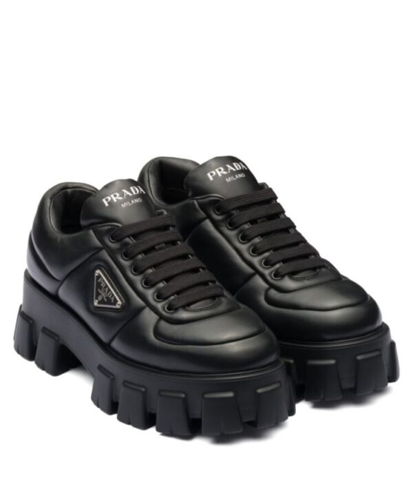 Prada Womens Soft Padded Nappa Leather Lace-up Shoes Black
