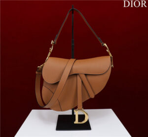 Dior Saddle Bag With Strap M0455 Golden Grained Calfskin