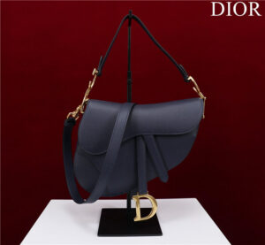 Dior Saddle Bag With Strap M0455 Navy Grained Calfskin