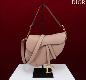 Dior Saddle Bag With Strap M0455 Powder Pink Grained Calfskin
