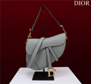 Dior Saddle Bag With Strap M0455 Stone Gray Grained Calfskin