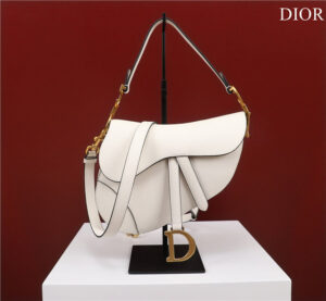 Dior Saddle Bag With Strap M0455 White Grained Calfskin