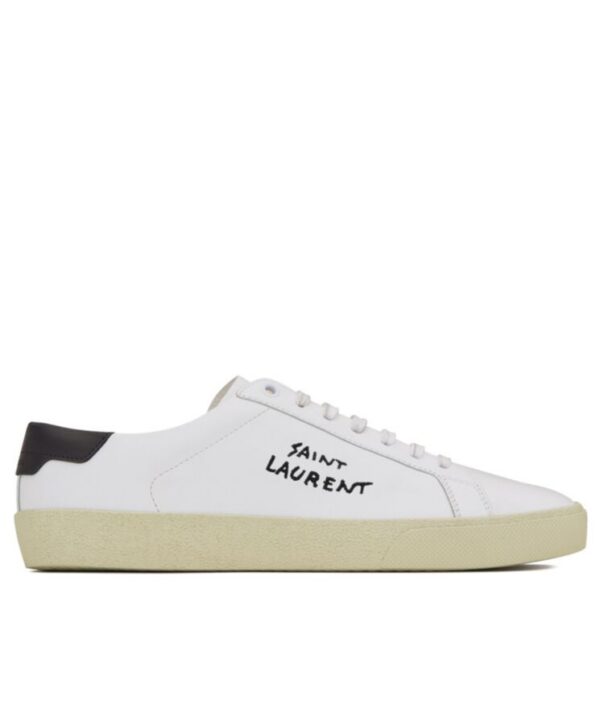 Saint Laurent Unisex Court Classic Sl06 Embroidered Sneakers In Leather White