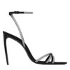 Saint Laurent Womens AVA Crystal Crepe Satin Sandals Black
