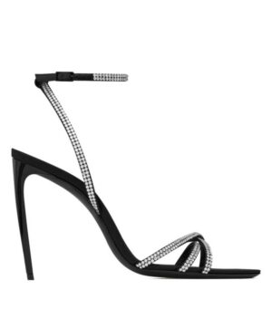 Saint Laurent Womens AVA Crystal Crepe Satin Sandals Black