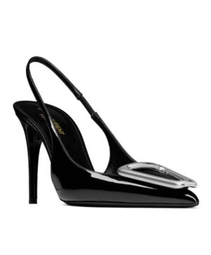 Saint Laurent Womens Avenue Slingback Pumps In Patent Leather Black