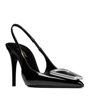 Saint Laurent Womens Avenue Slingback Pumps In Patent Leather Black