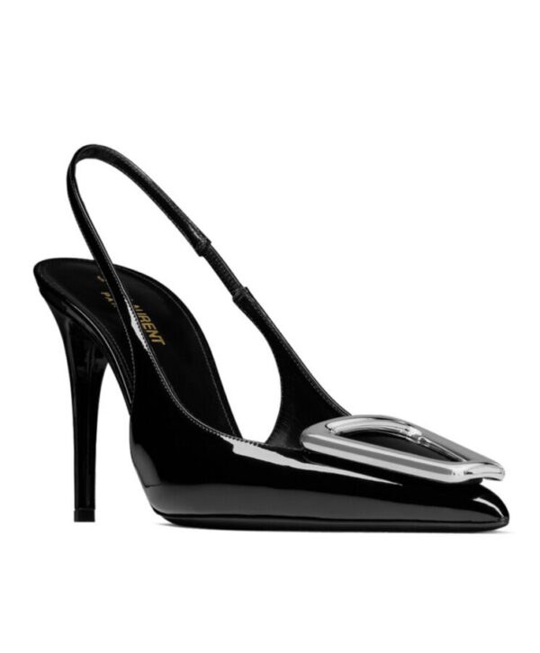 Saint Laurent Womens Avenue Slingback Pumps In Patent Leather Black