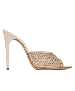 Saint Laurent Womens Blonde Mules In Rhinestones Mesh