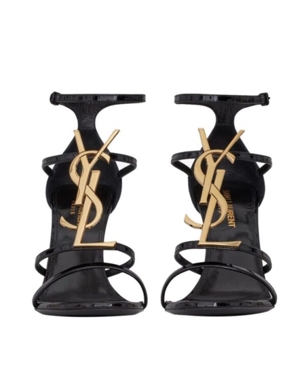 Saint Laurent Womens Cassandra Sandals In Patent Leather Black