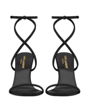 Saint Laurent Womens Opyum Sandals In Crepe Satin And Rhinestones Black