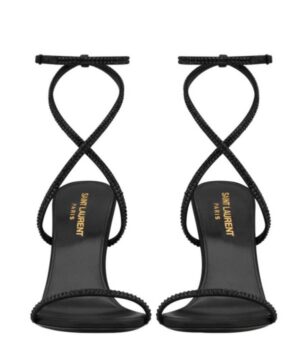 Saint Laurent Womens Opyum Sandals In Crepe Satin And Rhinestones Black