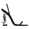 Saint Laurent Womens Opyum Slingback Sandals In Glazed Leather Black
