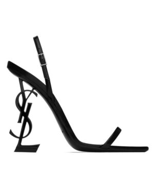 Saint Laurent Womens Opyum Slingback Sandals In Glazed Leather Black