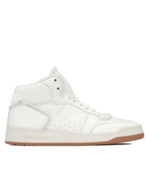 Saint Laurent Womens Sl80 Mid-Top Sneakers In Smooth And Grained Leather Cream