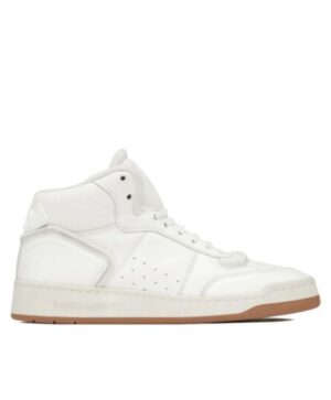 Saint Laurent Womens Sl80 Mid-Top Sneakers In Smooth And Grained Leather Cream