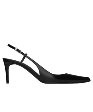 Saint Laurent Womens Vendome Slingback Pumps In Glazed Leather Black
