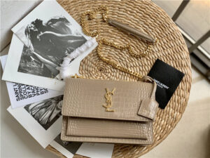YSL Sunset Medium 442906 Beige Crocodile Embossed LeatherGold