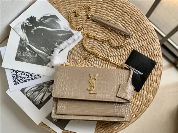 YSL Sunset Medium 442906 Beige Crocodile Embossed LeatherGold