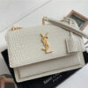 YSL Sunset Medium 442906 White Crocodile Embossed LeatherGold