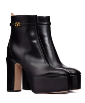 Valentino Garavani Tan-Go Platform Ankle Boot In Calfskin 120MM Black