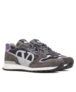 Valentino Mens Vlogo Pace Low-Top Sneaker In Split Leather Fabric And Calf Leather