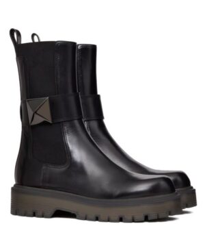 Valentino Womens One Stud Beatle In Calfskin 45MM Black