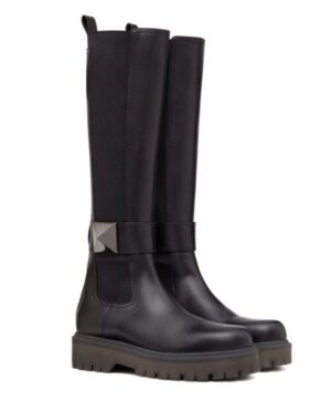 Valentino Womens One Stud Boot In Calfskin 45MM Black
