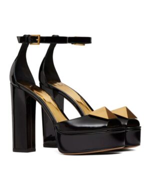 Valentino Womens Open Toe Pump With One Stud Platform In Patent Leather 120 MM