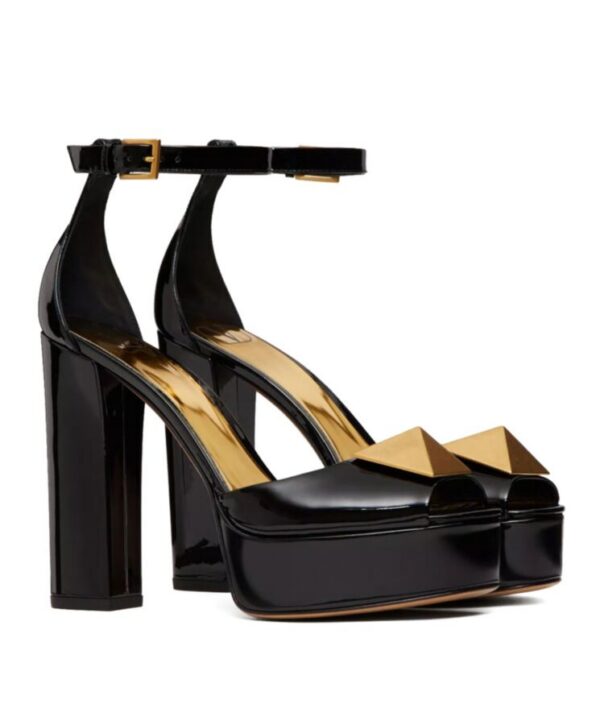 Valentino Womens Open Toe Pump With One Stud Platform In Patent Leather 120 MM
