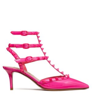 Valentino Womens Patent Rockstud Pumps With Matching Straps And Studs 65 MM