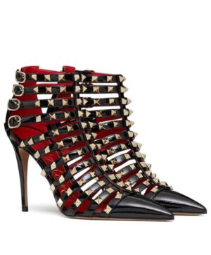 Valentino Womens Rockstud Alcove Patent-Leather Boot 100 MM Black