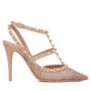 Valentino Womens Rockstud Mesh Pump With Crystals And Straps 100MM