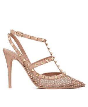 Valentino Womens Rockstud Mesh Pump With Crystals And Straps 100MM