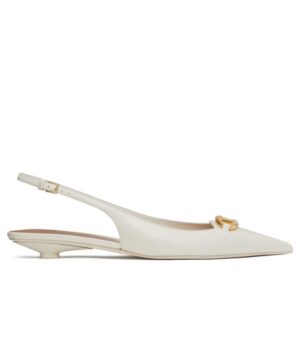 Valentino Womens The Bold Edition Vlogo Calfskin Slingback Ballerinas 20MM White